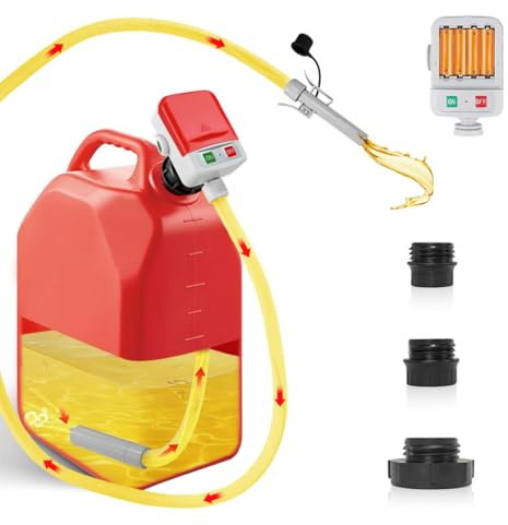 Benzinpumpe Elektrisch für Kanister - 3,2 GPM High-Flow mit Auto-Stop Sensor, inkl. 3 Tankadaptern, Batteriebetrieben (4/2 AA), Kraftstoff Umfüllpumpe mit Tragetasche für Diesel, Öl und Wasser​