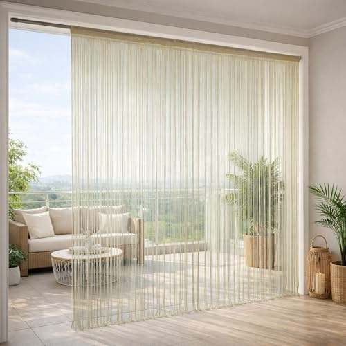 DALINA Cortinas de Tiras para Puerta de Cocina y Terraza, Antimoscas y Altura Ajustable, Cortina de Hilos Decorativa 100x200 cm, Café, 2 Paneles
