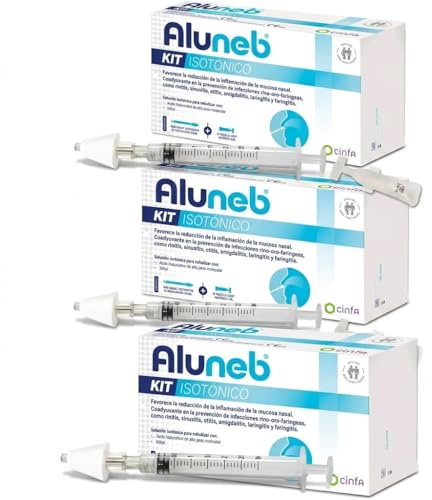 Aluneb Kit Isotónico Pack de 3 | 3×(15 viales 4 ml + dispositivo) | Total 45 viales + 3 dispositivos | Ácido hialurónico y xilitol | Nebulización nasal
