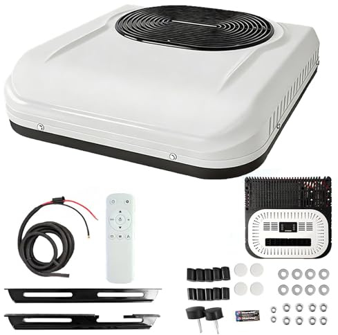 12V 24V DC Aire Acondicionado Camper de Techo 2000W Capacidad Enfriamiento Inverter Estacionario para Camión Van Remolque Caravana Silencioso Perfil Bajo(Scroll Type,12V)