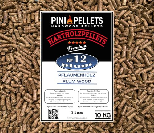 PINI Pellets BBQ Nº12 Madera de Ciruelo 10 kg – Pellets de Madera Natural 100%, para Barbacoas de Pellets, Ahumadores y Hornos para Pizza