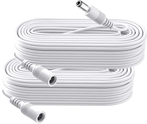 2-Pack 5 m DC Power Verlängerungskabel, Stecker 5.5mm x 2.1mm, unterstützt DC 5V 6V 9V 12V 24V, für Sicherheitskameras, DVR, Router, Drucker, LED Strip, Weiß