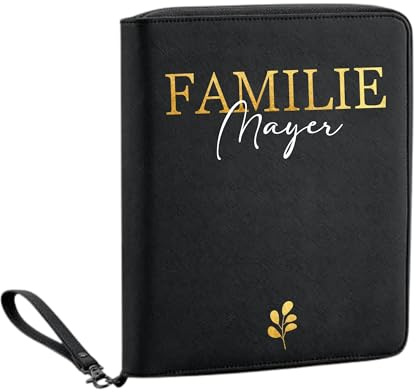 AWASG Organizer mit Namen personalisiert | Motiv Familie | Familienorganizer Reisemappe Dokumententasche viele Fächer Reisepass Karten Unterlagen Impfpass (schwarz)