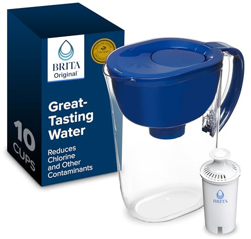 Brita Large Water Filter Pitcher for Tap and Drinking Water with SmartLight Change Indicator, Includes 1 Standard Filter, BPA-Free, Lasts 2 Months, 10-Cup Capacity, Mazarine Blue