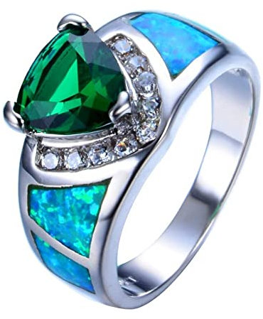 BEDT Triangel Grüner Zirkonia Ring Einzigartiger Geburtsstein Schmuck Mode Weißgold Gefüllte Opal Ringe Für Frauen Eheringe