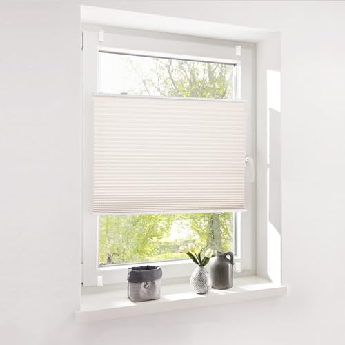 Deswell Plissee ohne Bohren Plisseerollo klemmfix Creme B70 x H180 cm Plisseerollo Stoff Sonnenschutz Leicht zu Montieren & Verspannt kinderleichte Montage 4Locks für Fenster & Tür