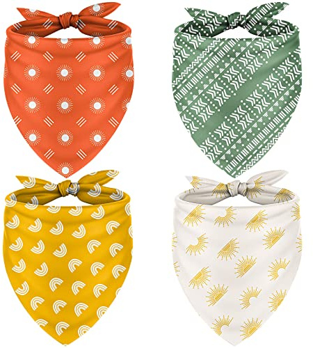 Whaline 4 Pieces Boho Pet Bandanas Rainbow Dog Scarf Washable Yellow Green Red Pet Neckerchief Triangle Dog Bibs Assortment Puppy Kerchief Accessories for Pet Costume Supply
