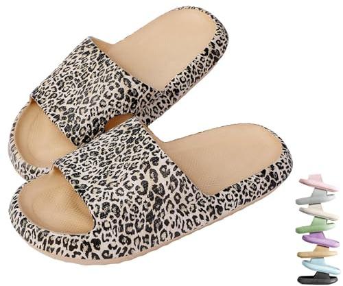 VEXITO Wolken Badelatschen Damen Orthoslipper Original Cloud Slippers Hausschuhe Wolkenschuhe Schuhe Sommer Herren Wolken Schlappen Cozy Slides Pantoletten Weich Leoparden Gr. 38-39