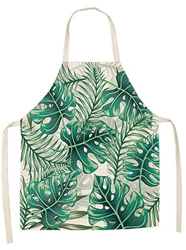HJOSWVNS Delantal Cocina Hombre Hojas De Palma Verde Delantal Cocina Mujer Algodón Cáñamo Delantales de Cocina Antimanchas Delantal Hombre Ajustable Mandiles de Cocina Resistente Desgaste 38x47cm