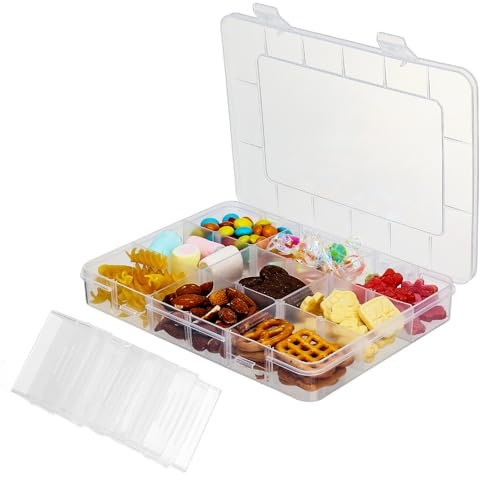 JRJRN 20 x 14.8CM Snack Box for Kids, Plastic Bead Storage Boxes, Snack Box with Removable Grids Compartments, Small Clear Plastic Jewelry Box, Small Craft Boxes for Snack, Jewellery, Cosmetics