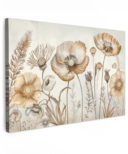 MuchoWow© Quadro Su Tela 120x80 cm Grandi Dimensioni Quadri Moderni Soggiorno Stampa Di Foto Decorazione Camera Letto Da Parete Con Cornice Dipinti Fiori - Beige - Natura - Illustrazione