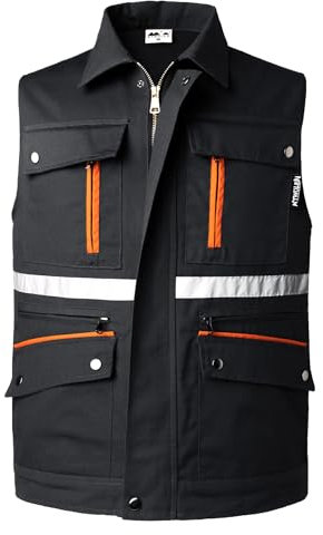 KTWOLEN Herren Anglerweste Fotografie Safari Weste mit Vielen Taschen Ärmellos Jagdweste Funktionale Reflektierende Arbeitsweste Sommer Outdoor Weste, Schwarz, 3XL