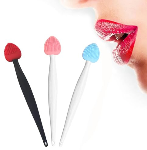 Lip Scrub Brush Tool,Double-Sided Silicone Exfoliating Lip Brushes Kits,Gentle Lip Exfoliator Scrubber Brush for Smooth,Soft,Bright,Fuller Healthy Lips