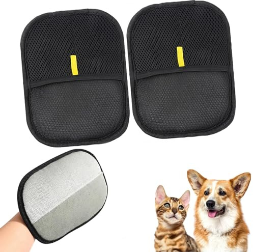 Double-Sided Pet Grooming Gloves, Hands on Pet Static Hair Removal Gloves, Reusable Pet Grooming Glove for Washing, Deshedding, Cat Brushes for Grooming, Dog & Cat Hair Remover (2pcs)