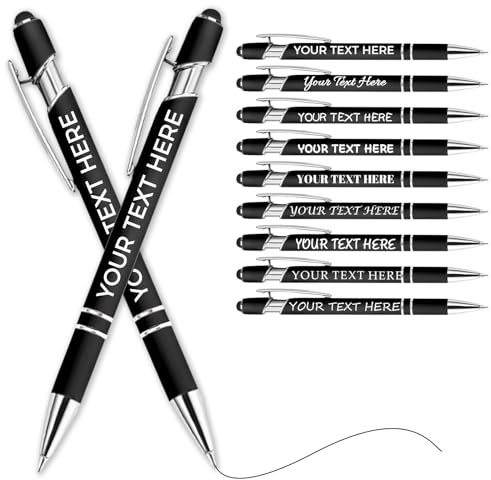 Generic Personalisierte Kugelschreiber Set, Schwarz, 10 Stück, Touchpen, Hochwertig mit Gravur