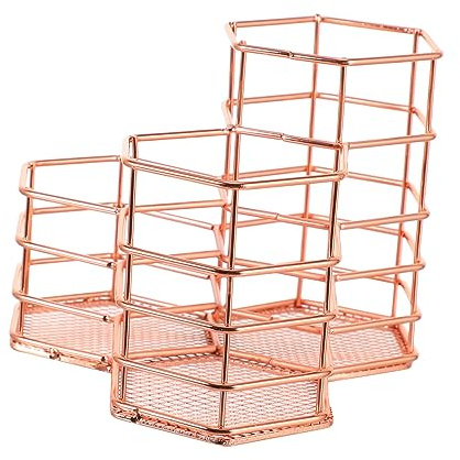BESTYASH Organizador de Maquillaje Multifuncional con Diseño Rosa Dorado Cubo de Almacenamiento para Brochas y Cosméticos para Dresser y Baño