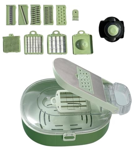 DimyFew Cortador de Verduras Picador de Alimentos Rallador de Patatas Rebanador Multifuncional con 10 Intercambiables Adecuado para Preparación de
