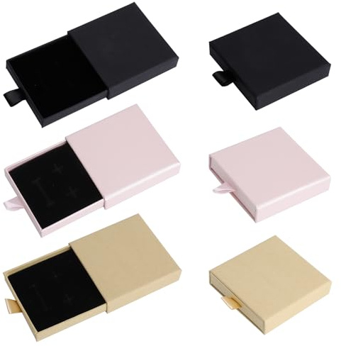 XRVRILE 6 stycken smycken presentlåda, 7 x 7 x 1,7 cm utdragbar presentask litet smyckesfodral ringlåda presentlåda liten för halsband, örhängen, armband (ljusbrun svart rosa)