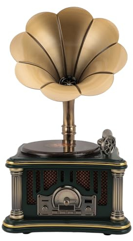 MENDUNER Haut-Parleur Bluetooth Gramophone Vintage, Design Rétro avec Double Haut-parleurs Haute fidélité, Radio FM avec Télécommande, pour la Décoration de la Maison et Le Divertissement (Green)