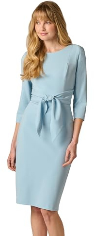 Adrianna Papell Women's Knit Crepe Tie Waist Midi Dress | Knee Length Cocktail Dress with Quarter Sleeves & Self Tie Waist, Blue Mist, 8