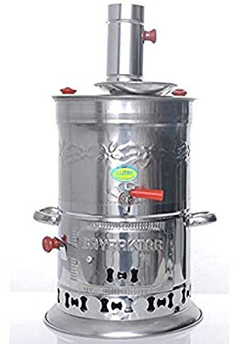 Bayraktar Semaver Bouilloire à thé Turque en Acier Inoxydable Chromé Samovar Chauffage de Camping