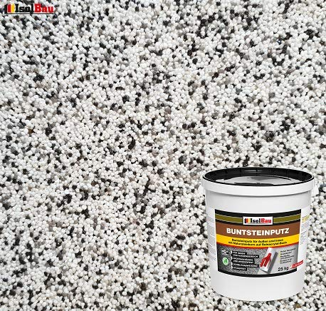 Isolbau - Buntsteinputz für Außen und Innen (Weiß, Grau, Schwarz) 25 kg - BP10 Mosaikputz Dekorationsputz Frostsicher, Wasserfest, Stoßfest