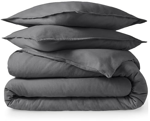 Bare Home Flannel Duvet Cover Set - King - 100% Cotton, Velvety Soft Heavyweight Premium Flannel, Double Brushed - Includes Sham Pillow Covers (King, Grey)