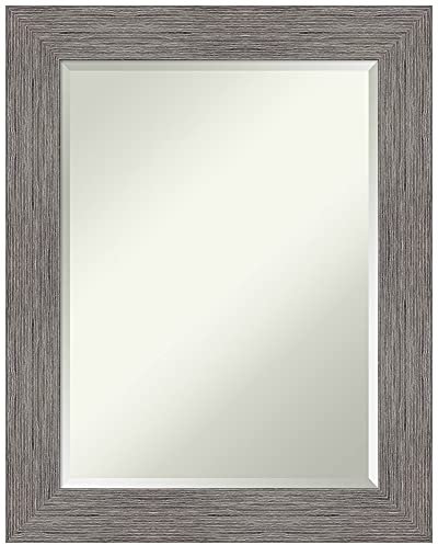 Amanti Art Specchio da bagno, specchio da parete grigio gessato da utilizzare come specchio da bagno sopra il lavandino (74,9 x 59,7 cm) specchio smussato, specchio grigio, specchio rustico country da