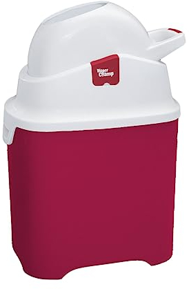 Geruchsdichter Windeleimer Diaper Champ ONE Windelbehälter funktioniert mit normalen Tüten Müllbeutel - Mülleimer ohne Nachfüllkassetten - +/- 30 Windeln - einfache Einhandbedienung - cherry/weiß