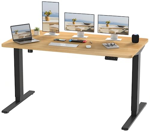FLEXISPOT Höhenverstellbarer Schreibtisch 160x80cm mit 2 Motoren & 25MM einteiliger Tischplatte,ergonomischer Bürotisch - Ahorn, schwarzes Gestell