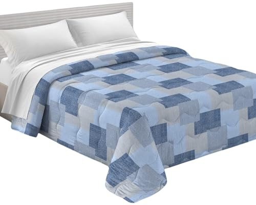 Tata Home Trapunta Invernale Singola Imbottita 300 gr/mq Caldo Piumone Misura 160x260 cm Fantasia Mosaico Moderno in Italy Colore Blu Azzurro