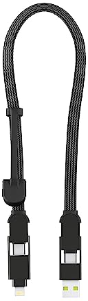 Rolling Square, inCharge XL 30 cm, Schlüsselanhänger mit USB-C-Kabel, Universal-Smartphone-Kabel, Geschenk für Männer, 6-in-1-Universalladegerät für Smartphones, Schwarz, Lightning-Kabel 100W