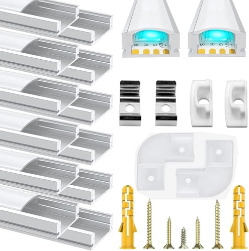 Chesbung LED Aluminium Profil 12x1m, U Form Stripe Kanal für LED Streifen/Stripe bis 12 mm inkl, Leiste Diffusor Profile mit Milchig Weißer Abdeckung, Endkappen, Montageclips und 90 Grad Eckverbindern