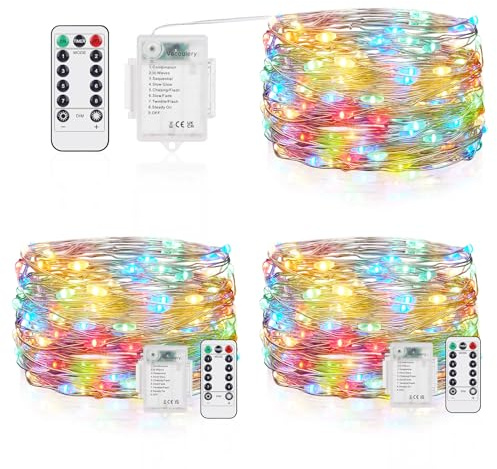 3 x 50er Lichterkette Batterie Timer, 5M Micro LED mit Timer Batteriebetrieb 8 Programm für Party, Garten, Hochzeit, Beleuchtung Deko