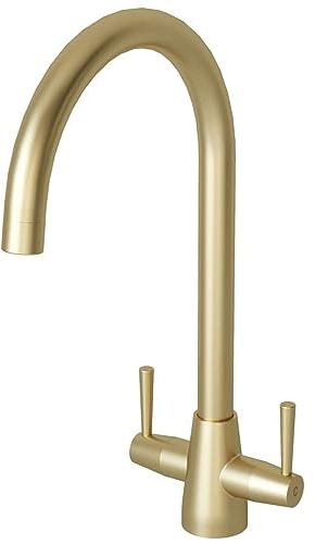 Liquida LU406CP Swivel Spout Swan Neck Twin Lever Copper Kitchen Mixer Tap