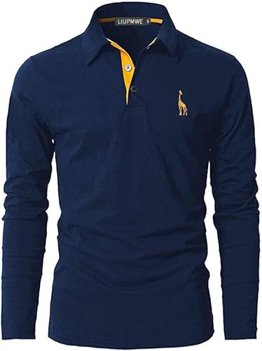 LIUPMWE Mens Polo Long Sleeve Shirt Cotton Golf Giraffe Tennis T-Shirt Tops
