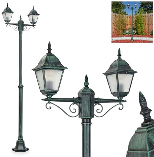 HOFSTEIN Kandelaber Naofe, Außenwegeleuchte aus Metall/Milchglas in Schwarz-Grün, Wechselscheiben Klar, Wegeleuchte im Landhaus/Antik/Vintage-Design für Garten, Terrasse, Hof, max. 220 cm, 2xE27, IP44