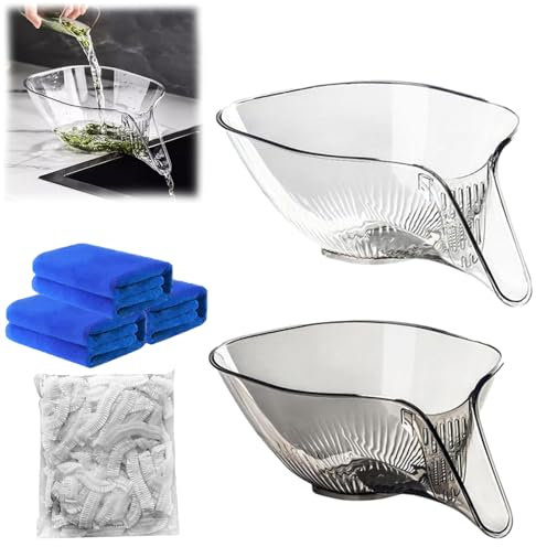 HOPASRISEE Multifunktionaler Abtropfkorb, Abtropfkorb-Trichter, multifunktionaler Abtropfkorb, multifunktionale Abtropfschale für Obst und Gemüse, zum Waschen von Gemüse, Obstsalat (2PC-A)