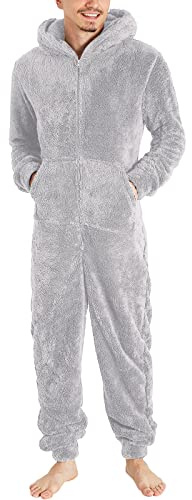 riou Pijama Invierno Hombre Original, Enteros Monos Talla Grande Empalme Jumpsuits Onesies Sleepwear Romper Manga Larga Cuello V Suave y Confortable Otoño Invierno Fiesta Ropa de Dormir