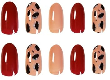Wine red leopard print autumn and winter wearing manicure products fake nails patches waterproof detachable nail patches