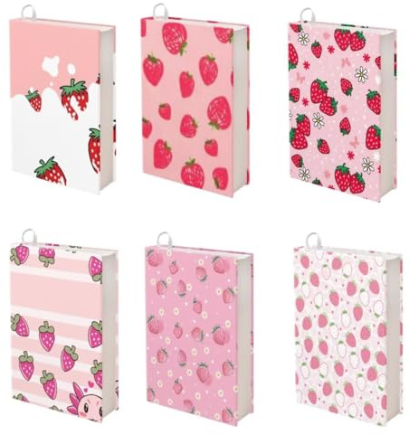 Jeiento Niedliche Erdbeer-Buchumschläge, dehnbar, bis zu 22,9 - 27,9 cm, wiederverwendbar, waschbar und schützend, Lehrbuchhüllen für Teenager, Kinder, Mädchen, Geschenke, 6 Stück