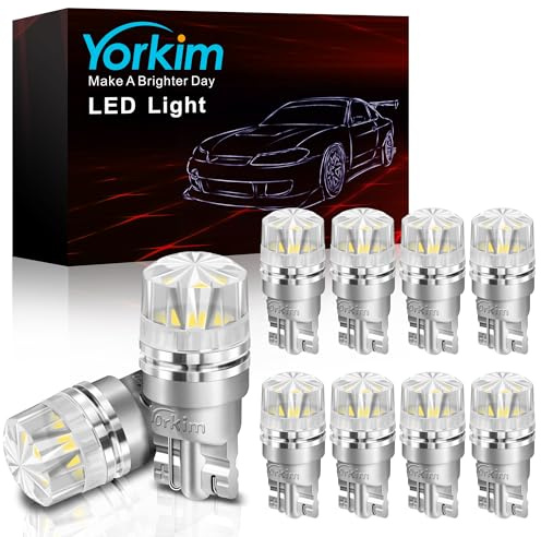 Yorkim 10psc 194 LED Bulbs 6500K White with special diamond cover 168 Led Bulb 2825 W5W T10 Led Bulb for Car Interior Lights Courtesy Map Dome Trunk License Plate Lights Side Marker Lights, Pack of 10