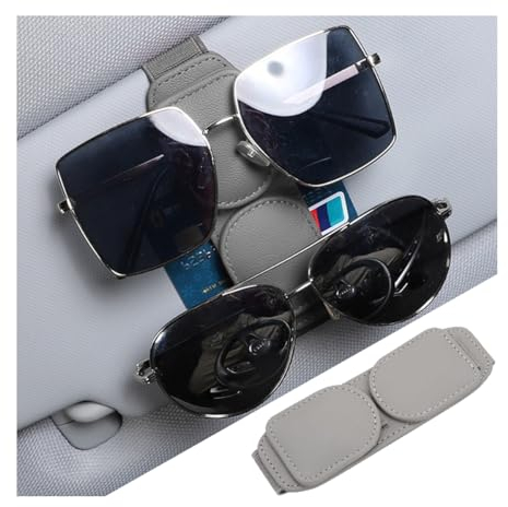 Adunsiaoto Clip Universale Occhiali da Sole Visiera, Portaocchiali Pelle per Auto, Auto Supporto Visiera Accessori Gadget, Porta Occhiali da Sole a Doppio Strato per Automobile Parasole(Grigio)