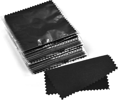 XPJYUA Silberputztuch für schmuck Silberpoliertuch, Schmuckreinigungstuch, Tücher for Reinigen von Silber, Gold und Platin, hält Münzen und Ringe sauber und glänzend, 50 Stück, 8 x 8 cm(Color:Black)