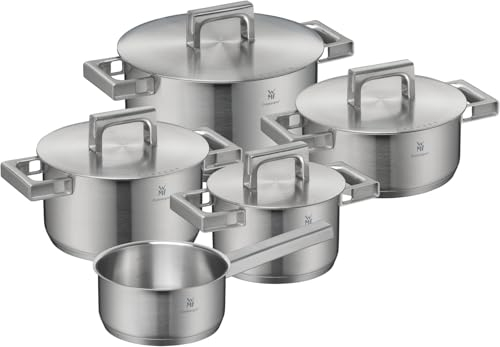 WMF Ultimate Cool Topfset Induktion 5-teilig, Kochtopf Set mit Edelstahldeckel, Cromargan Edelstahl matt, Induktions Töpfe Set unbeschichtet, Innenskalierung, spülmaschinengeeignet