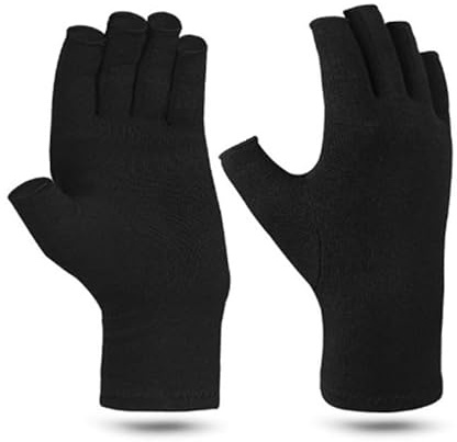 BrightGlow 2 par artrit handskar reumatiska kompressionshandskar kompression handskar fingerlösa handskar unisex grepp vantar bomullshandskar fingerlösa handskar, svart, L
