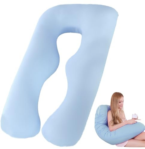 PRITOK Seitenschläferkissen Bezug: U-Förmiger Kissenbezug, Abnehmbarer Baumwolle U Form Mutterschaft Kissenbezug, Ersatzbezug für Erwachsene Stillkissen, Maschinenwaschbar, 140 x 80 cm (Blau)