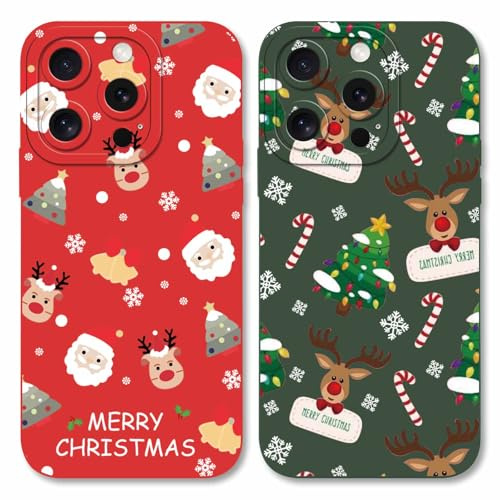 Yoedge 2 Stück Weihnachte Hülle für iPhone 16 Pro Max 6,9, Handyhülle mit Weihnachts Christmas Muster Motiv Design, Silikon Stoßfest Schutzhülle für iPhone 16 Pro Max, Weihnachtsmann02 + Elch02