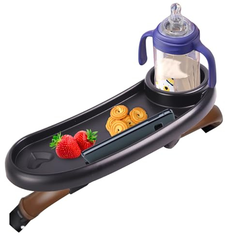 Snack Tray Compatible with Mockingbird,Nuna,Evenflo Stroller,Adjustable Stroller Snack Tray with Cup Holder and Phone Holder, Stroller Accessories Black