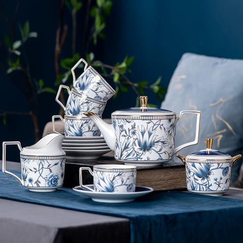 YBVBCXCB 11/15 Piezas de Tazas de Porcelana China con Bandeja, platillo, Juegos de té de cerámica Inglesa, cucharas a Juego, Juego de té de la Tarde, Taza de café